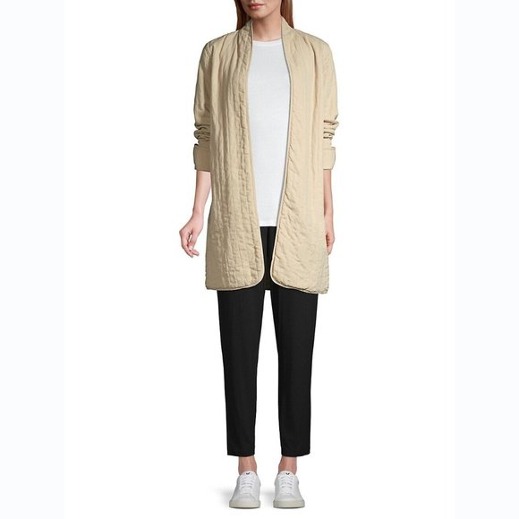 Sold-  Eileen Fisher Quilted Tencel & Linen Long Jacket - Picture 6 of 6
